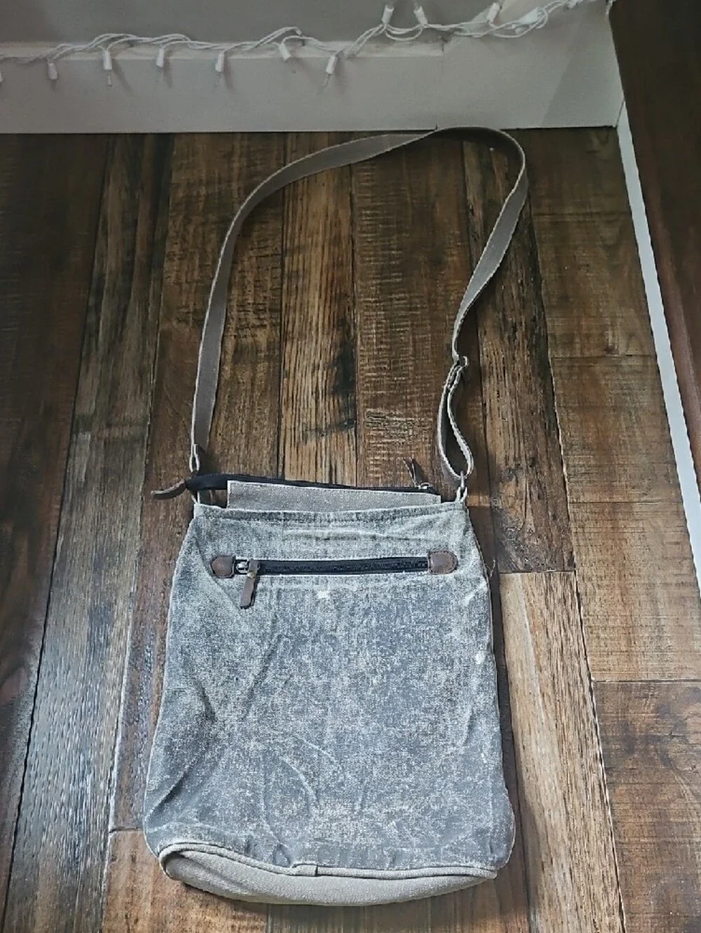 Mona B Canvas Crossbody Bag with Brown Suede Accents